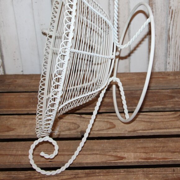 NEW Lrg White Shabby French Pedestal Centerpiece Dish Bowl Basket w/Handles - Picture 10 of 10